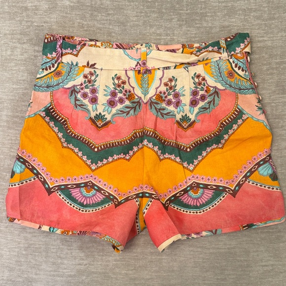 Zara NWT High Waist Floral Patterned Shorts Belted Linen Blend large - Picture 14 of 15